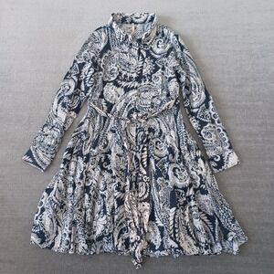 Uncle Frank Dress Women XS Gray Paisley Shift Shirt Midi Long Sleeve Belted